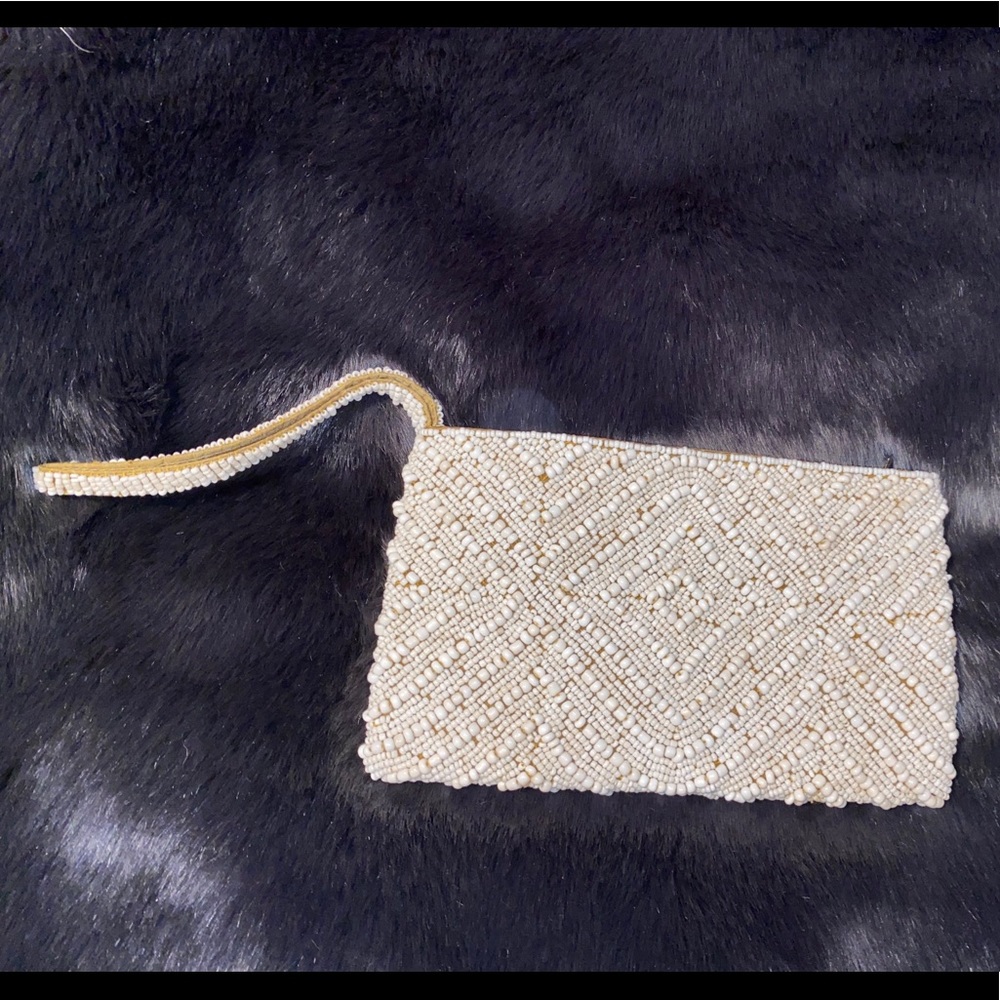 Boutiquey Beaded Wristlet in Cream Color